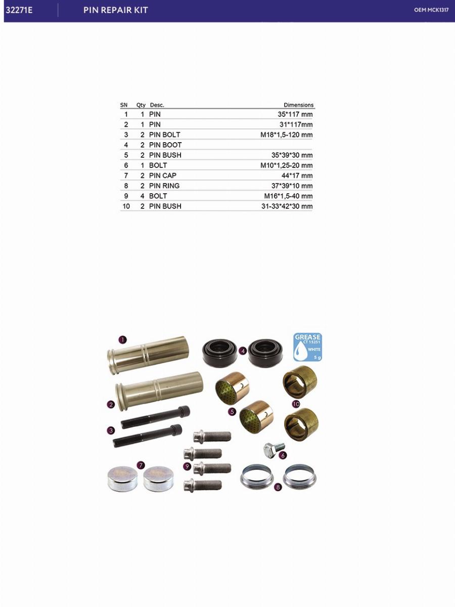 Р/к суппорта направл., болты, пыльники, втулки, заглушки Meritor Elsa195/225 Volvo FH/FM 32271E