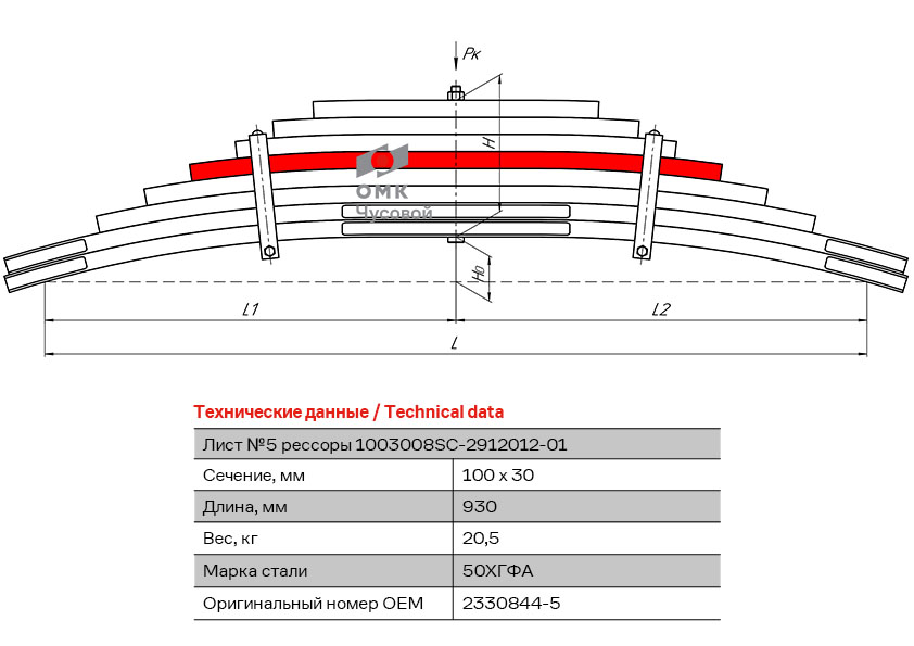 Лист №5 рессоры задней Scania P/G/R/S-Series 1003008SC291210501