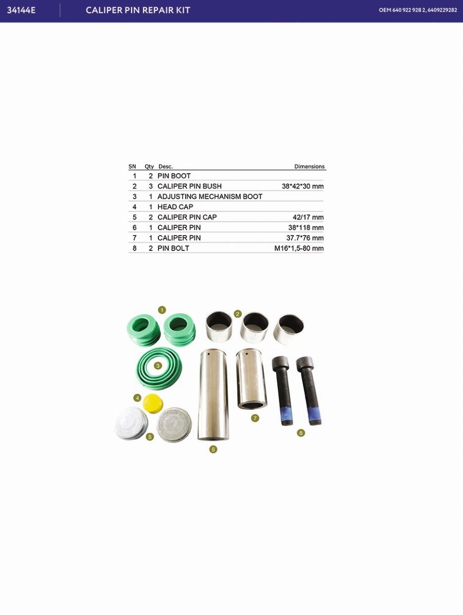 Р/к суппорта втулки, болты, пыльники, крышки, направляющие Wabco MAXX22T Schmitz 34144E