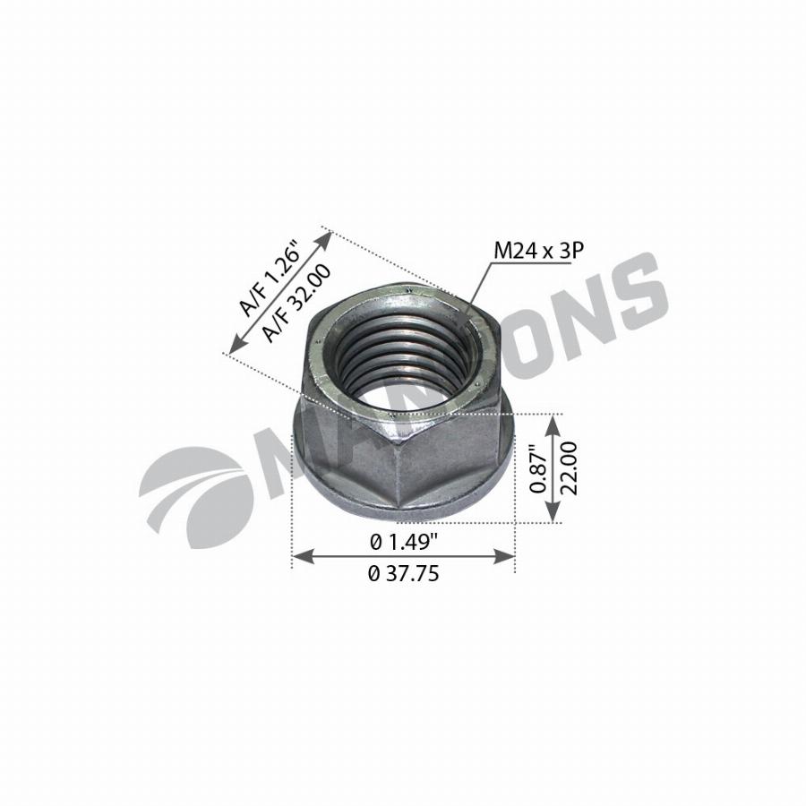 Гайка стремянки M24*3 h=22 SW32 Renault Premium 900.100