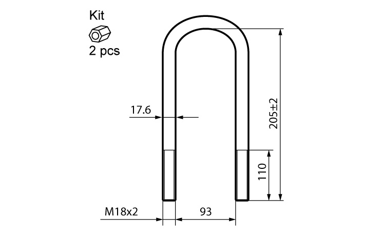 Стремянка рессоры M18*2,0 B05 93/205 с гайками MAN L2000/TGA/TGM/TGS/TGX 01945E