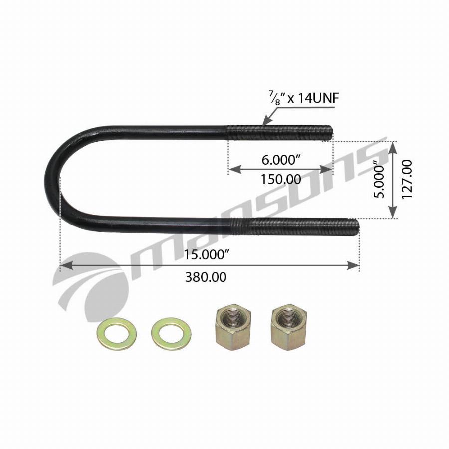 Стремянка рессоры 7/8" 127*380/150 задней с гайками и шайбами Meritor 800.026