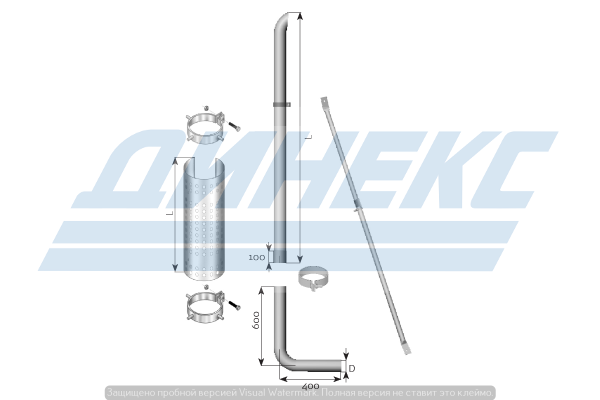 Система выпуска ОГ вертикальная D=100 L=1500 mm (INOX) 95591