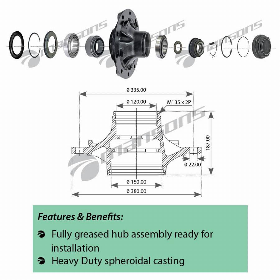Ступица с подшипниками и сальниками BPW EcoPlus 3 300.624