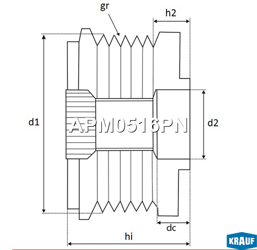 Шкив генератора Nissan Qashqai 2.0CDi 07>/Renault Laguna 2.0DCi 07> APM0516PN