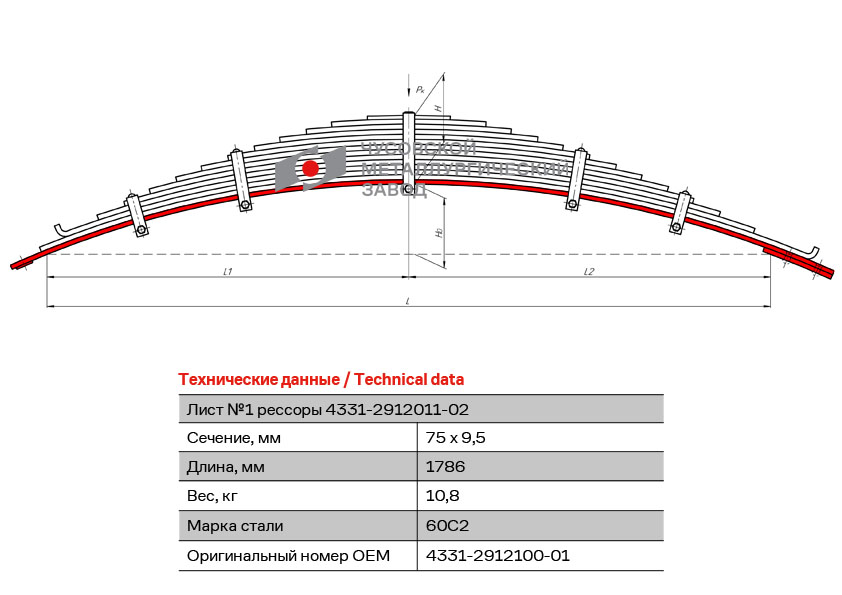 Лист рессоры №1 ЗИЛ-4331 4331-2912100-01