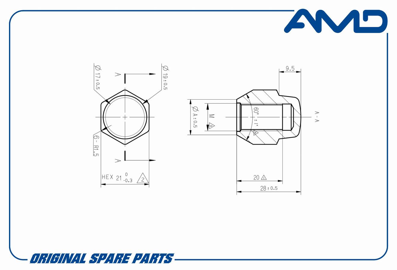 Гайка колеса M12*1.5 Hyundai Solaris 10, Creta 16, Kia Rio 11, Mazda 2 08, 3 06, 5 05, 6 05 AMDHDKR5
